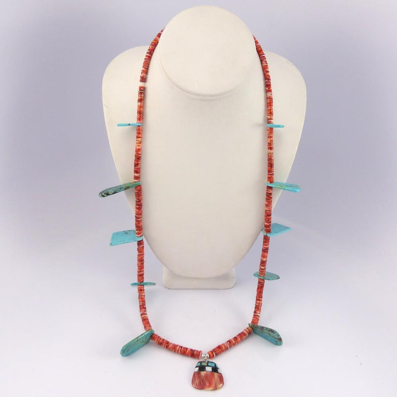 Turquoise and Spiny Oyster Necklace by Mary Calabaza - Garland&