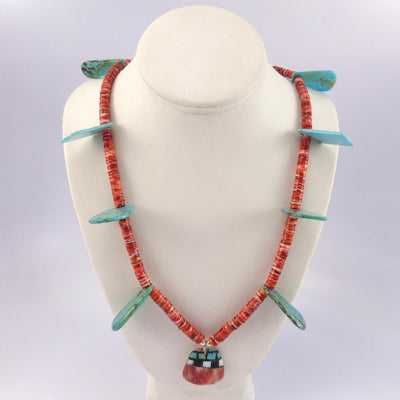Turquoise and Spiny Oyster Necklace by Mary Calabaza - Garland's