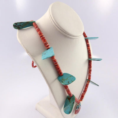 Turquoise and Spiny Oyster Necklace by Mary Calabaza - Garland's