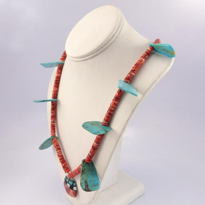 Turquoise and Spiny Oyster Necklace by Mary Calabaza - Garland's