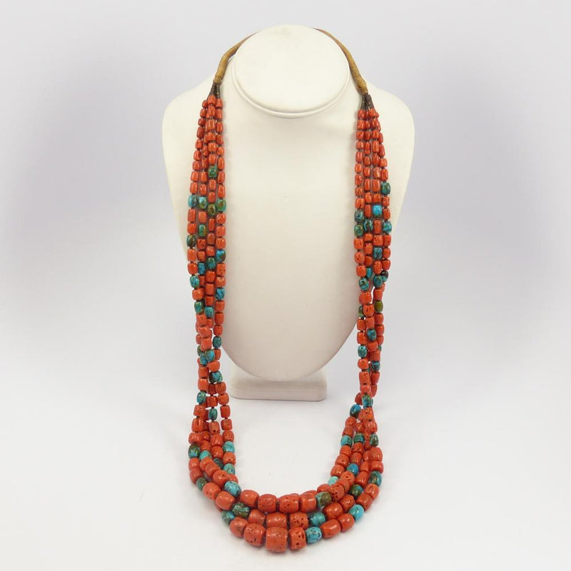 Coral and Turquoise Bead Necklace by Lester Abeyta - Garland&