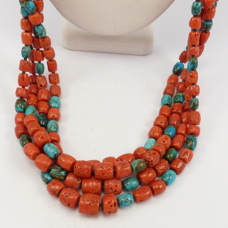 Coral and Turquoise Bead Necklace by Lester Abeyta - Garland&
