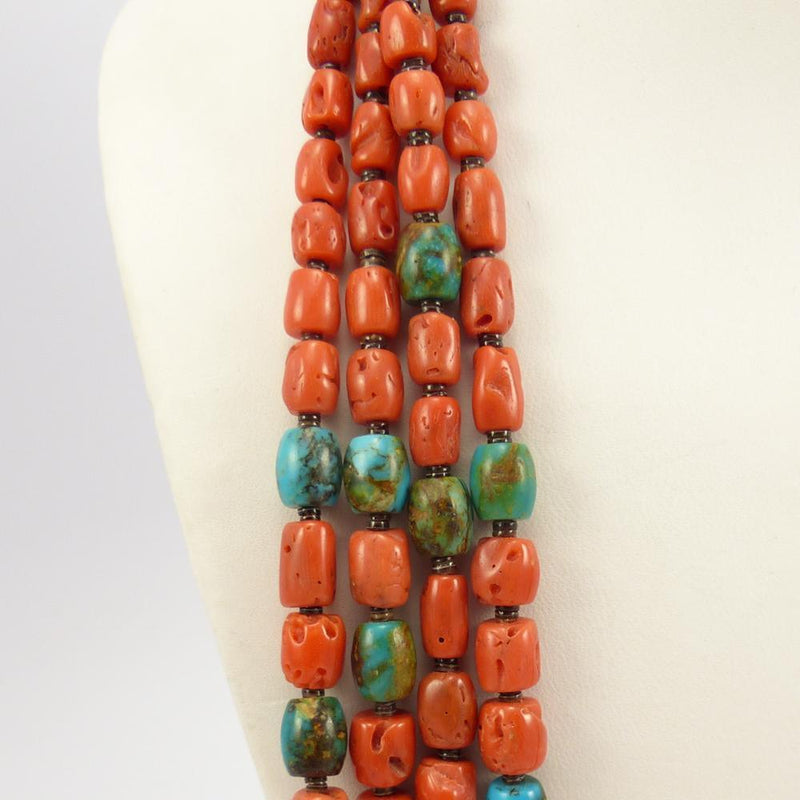 Coral and Turquoise Bead Necklace by Lester Abeyta - Garland&