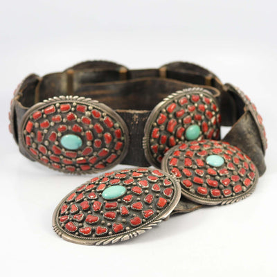 1950s Coral and Turquoise Concha Belt by Vintage Collection - Garland's