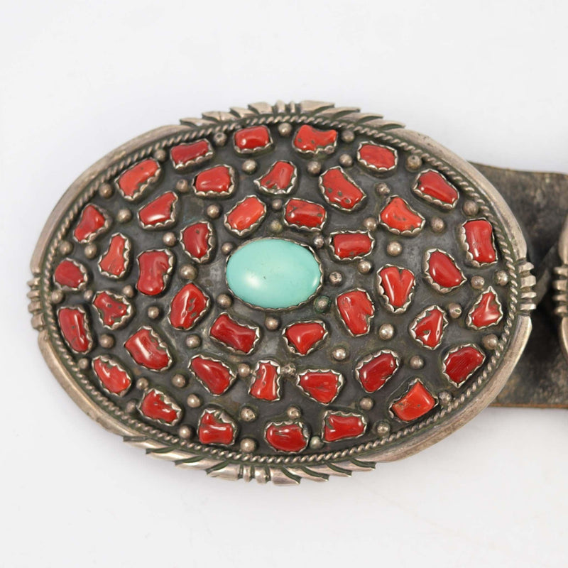 1950s Coral and Turquoise Concha Belt by Vintage Collection - Garland&