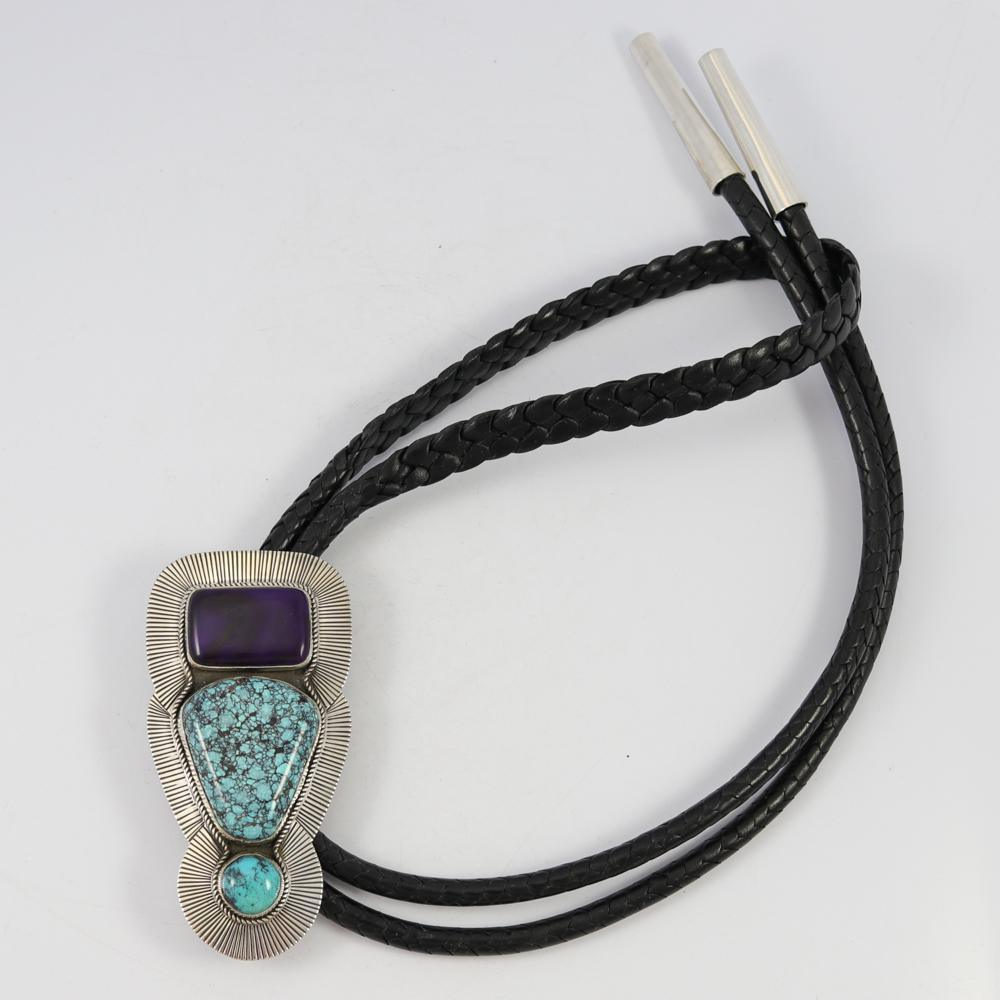 Turquoise and Sugilite Bola Tie by Albert Jake and Bruce Eckhardt - Garland's