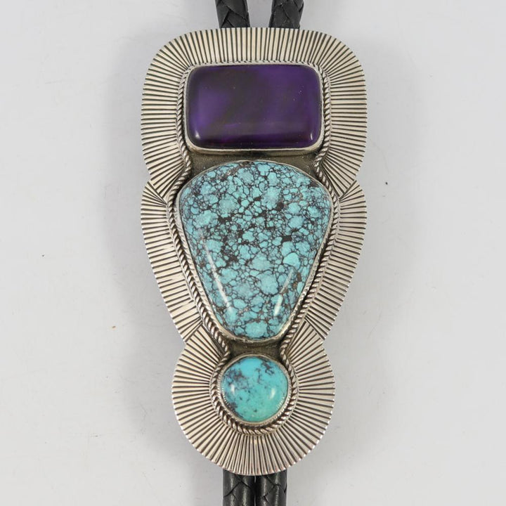 Turquoise and Sugilite Bola Tie by Albert Jake and Bruce Eckhardt - Garland's