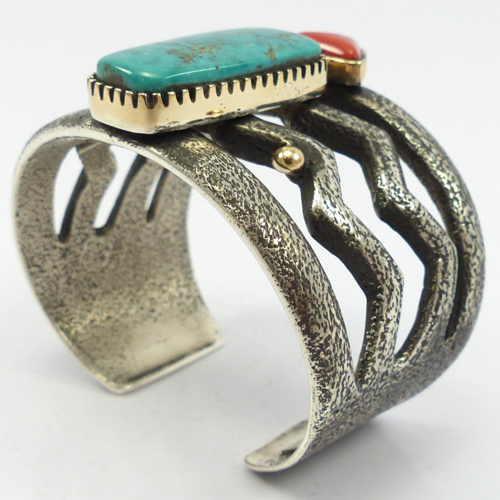 Turquoise and Coral Cuff by Edison Cummings - Garland's