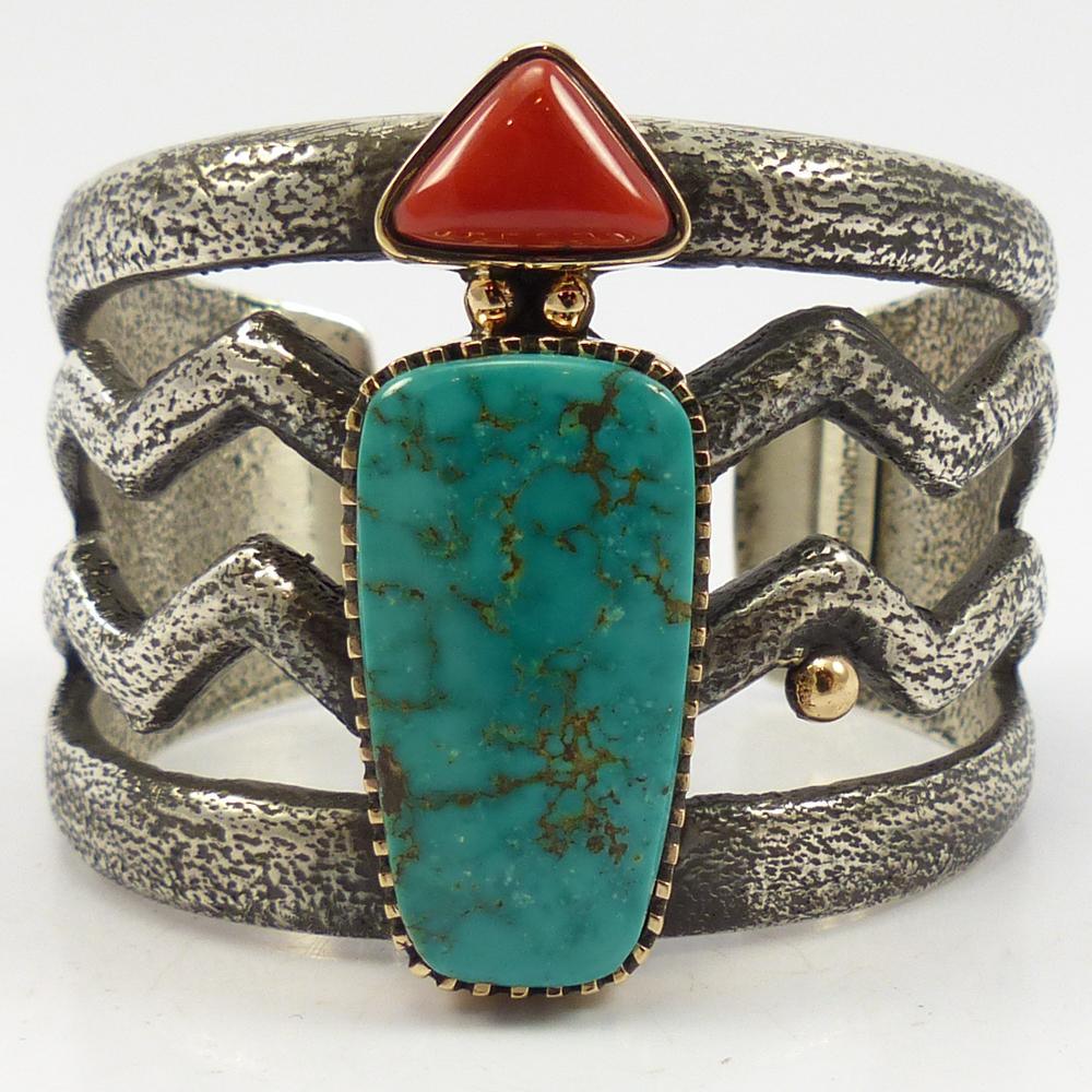 Turquoise and Coral Cuff by Edison Cummings - Garland's