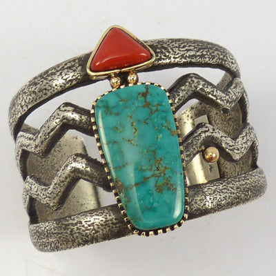 Turquoise and Coral Cuff by Edison Cummings - Garland's