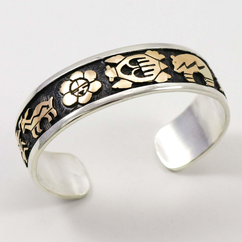 Gold on Silver Petroglyph Cuff by Watson Honanie - Garland&