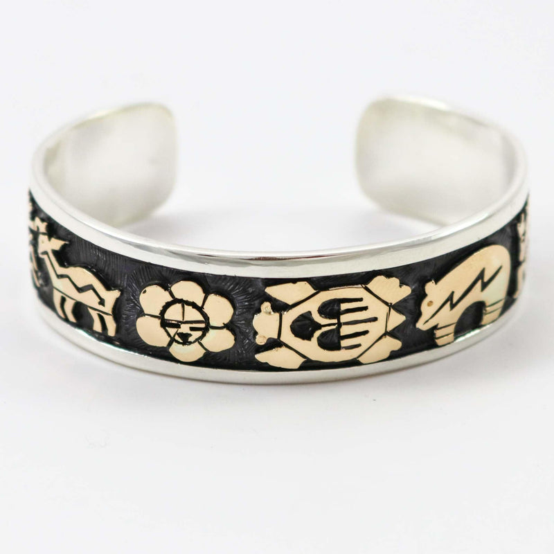 Gold on Silver Petroglyph Cuff by Watson Honanie - Garland&