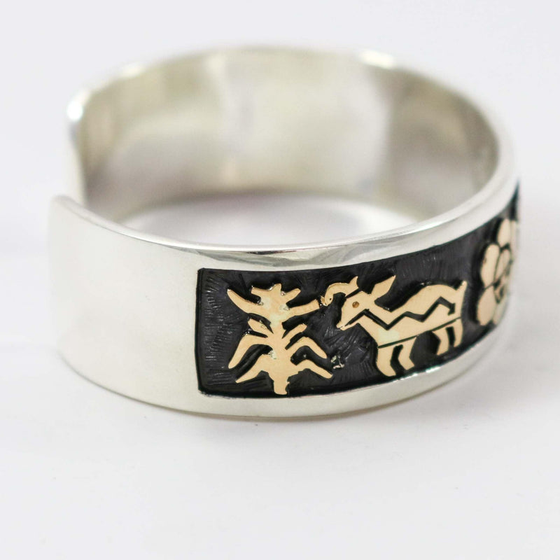 Gold on Silver Petroglyph Cuff by Watson Honanie - Garland&