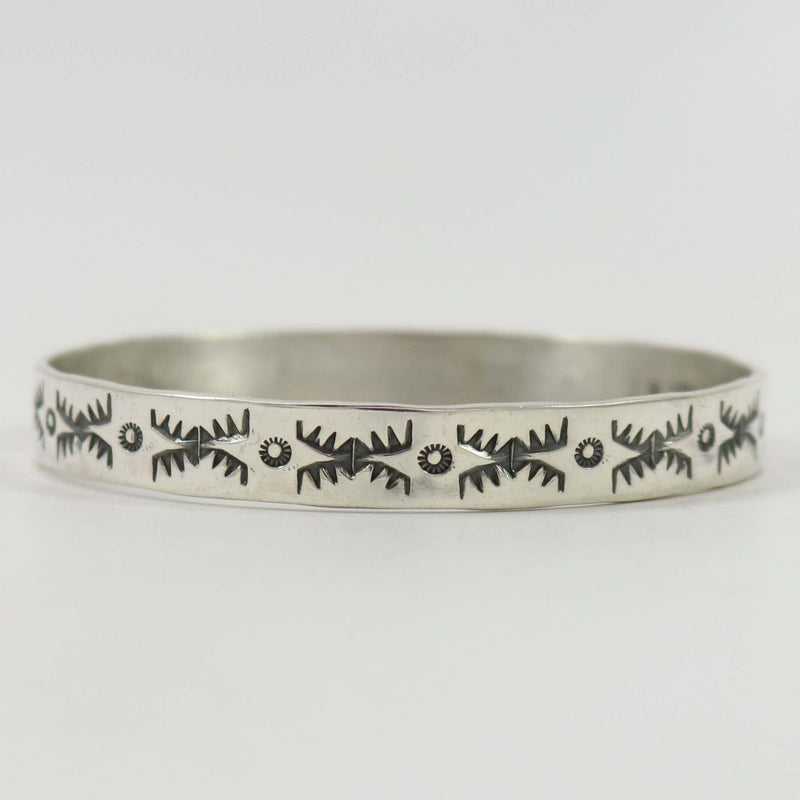 Stamped Silver Bangle by Roland Begay - Garland&