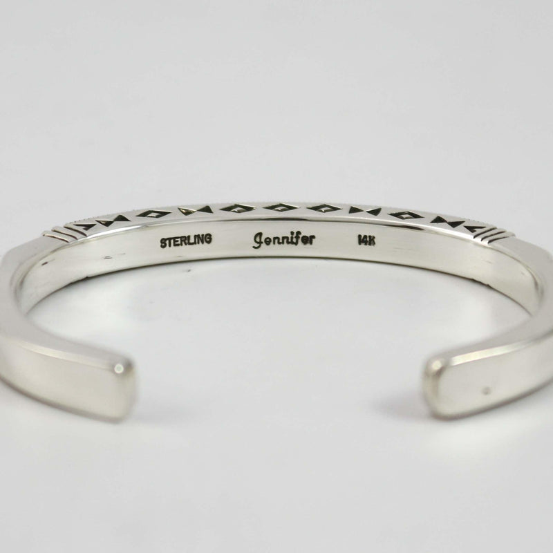 Stamped Gold on Silver Cuff by Jennifer Curtis - Garland&