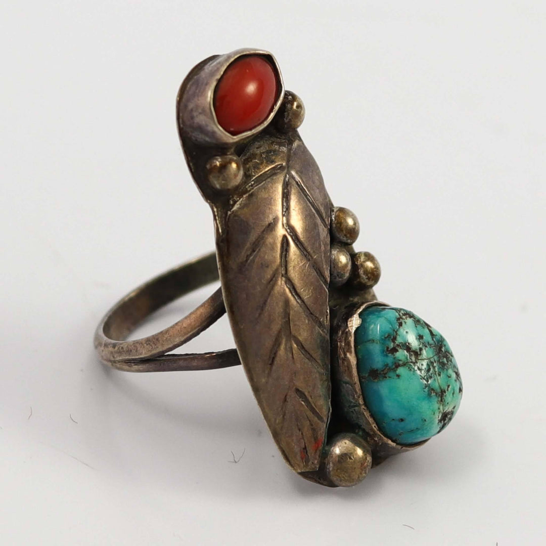 1970s Turquoise and Coral Ring by Vintage Collection - Garland's