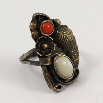1970s Coral and Shell Ring by Marie Smith - Garland's