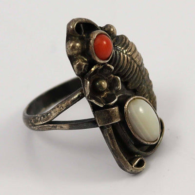 1970s Coral and Shell Ring by Marie Smith - Garland's