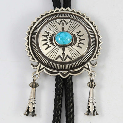 Turquoise and Silver Bola Tie by Norman Bia - Garland's