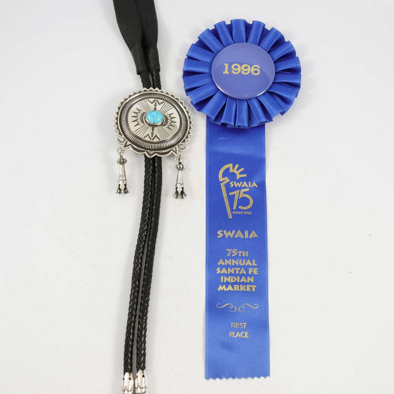 Turquoise and Silver Bola Tie by Norman Bia - Garland&