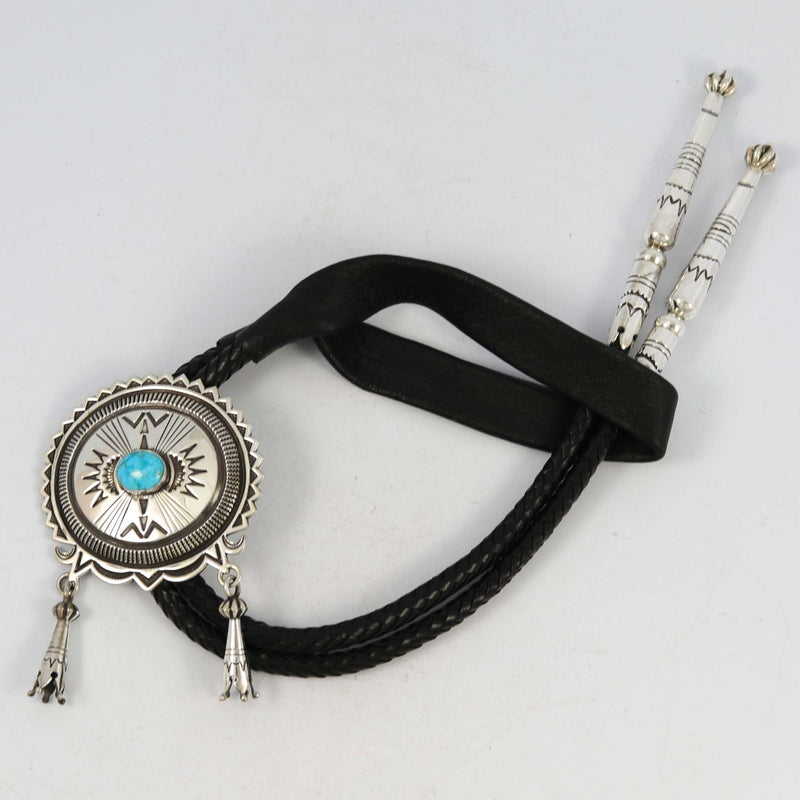 Turquoise and Silver Bola Tie by Norman Bia - Garland&