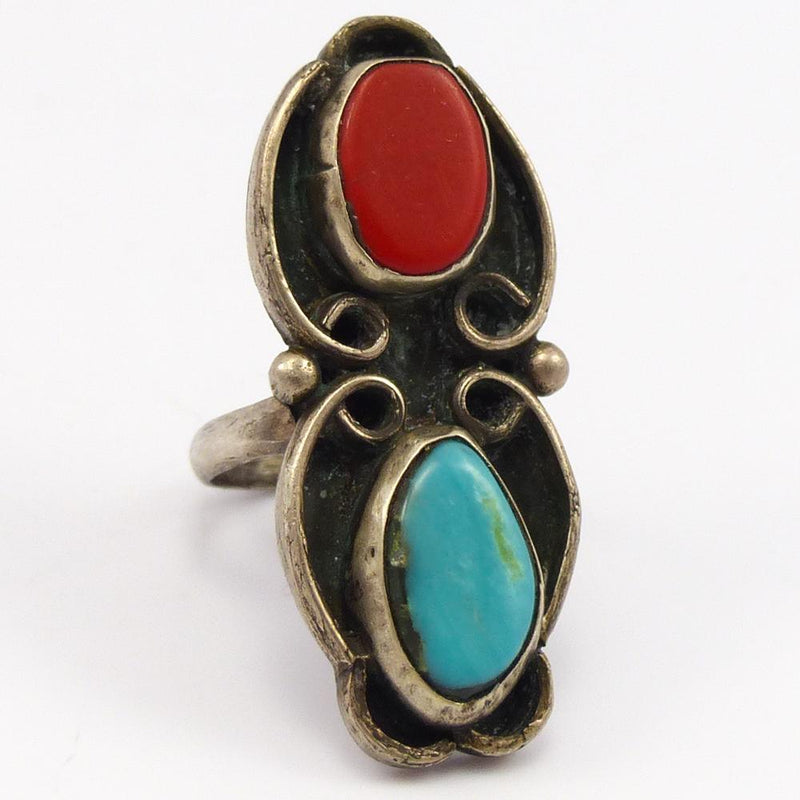 1970s Turquoise and Coral Ring by Vintage Collection - Garland&