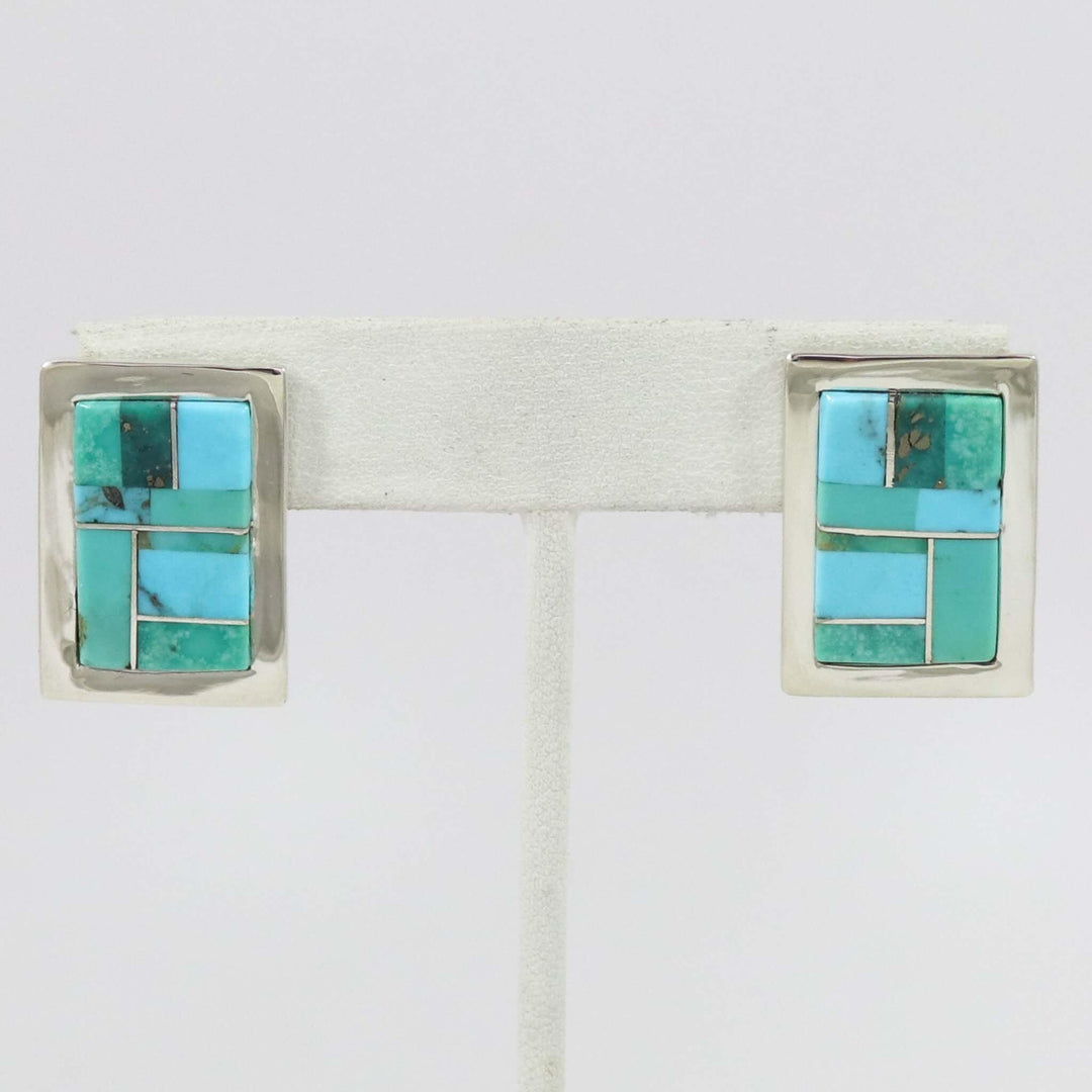 Turquoise Inlay Earrings by Tommy Jackson - Garland's