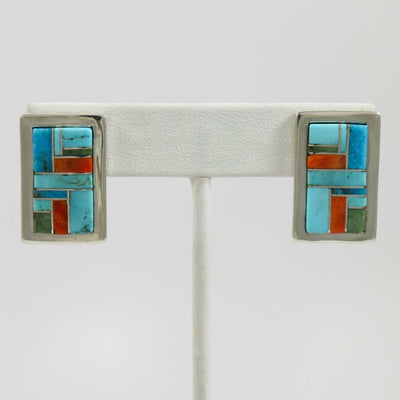 Turquoise and Spiny Oyster Earrings by Tommy Jackson - Garland's