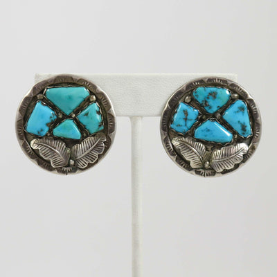 1970s Turquoise Clip Earrings by Alan Penketewa - Garland's