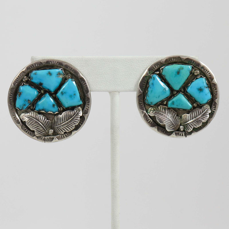 1970s Turquoise Clip Earrings by Alan Penketewa - Garland&