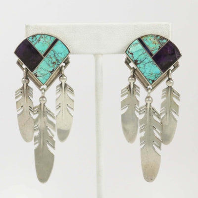 Turquoise and Sugilite Clip Earrings by Ray Tracey - Garland's