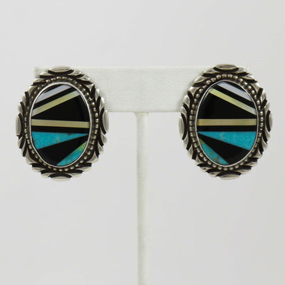 1980s Inlay Clip Earrings by Vintage Collection - Garland's