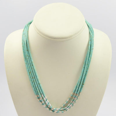 Turquoise and Silver Bead Necklace by Nick and Me-Wee Rosetta - Garland's