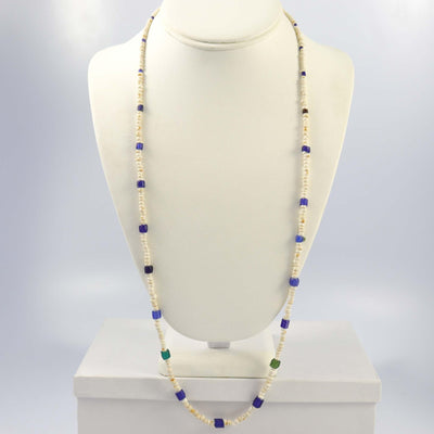 White and Blue Trade Bead Necklace by Vintage Collection - Garland's
