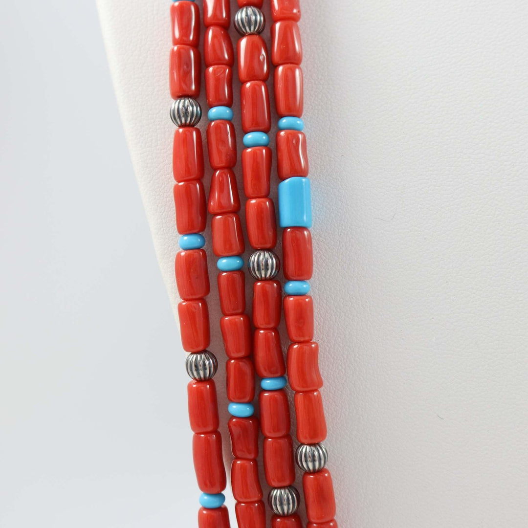 Turquoise and Coral Necklace by Melvin Masquat - Garland's