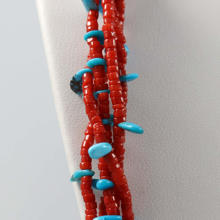 Turquoise and Coral Necklace by Melvin Masquat - Garland's