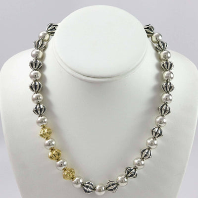 Gold and Silver Navajo Pearl Necklace by Kyle Lee-Anderson - Garland's