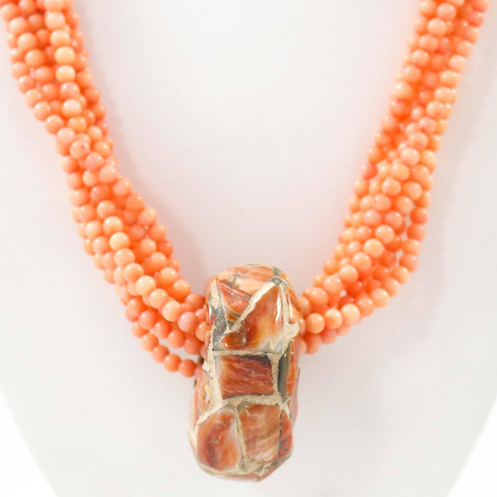 Coral Necklace Online - Gold Orange Necklace With Coral Beads And Baroque  Pearls