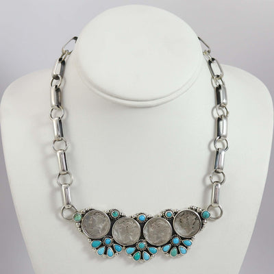 Turquoise Mercury Dime Necklace by Clarissa and Vernon Hale - Garland's