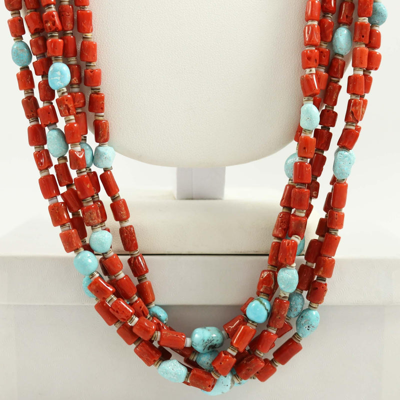 Coral and Turquoise Necklace by Lester Abeyta - Garland&