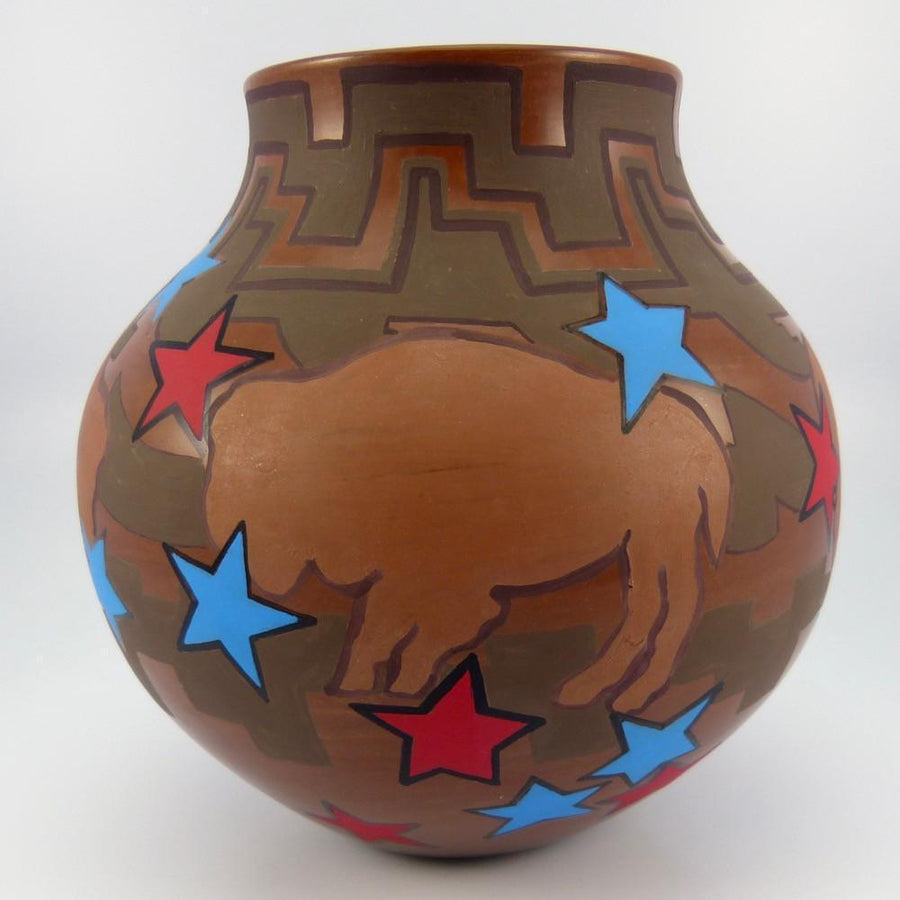 Santa Clara Bison and Star Vase by Polly Rose Folwell - Garland's