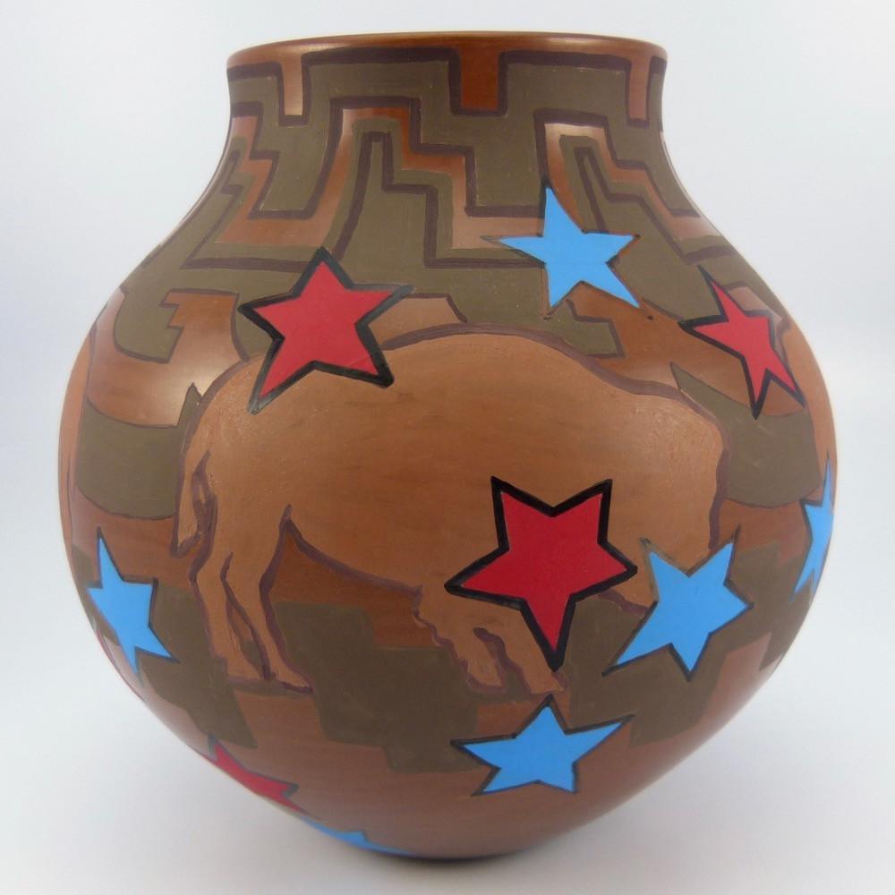 Santa Clara Bison and Star Vase by Polly Rose Folwell - Garland's