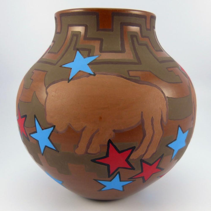 Santa Clara Bison and Star Vase by Polly Rose Folwell - Garland's