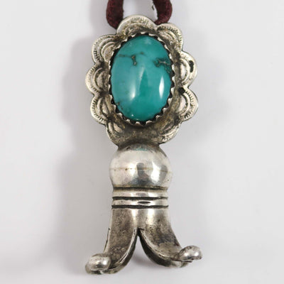 Turquoise Squash Blossom on Leather by Jock Favour - Garland's