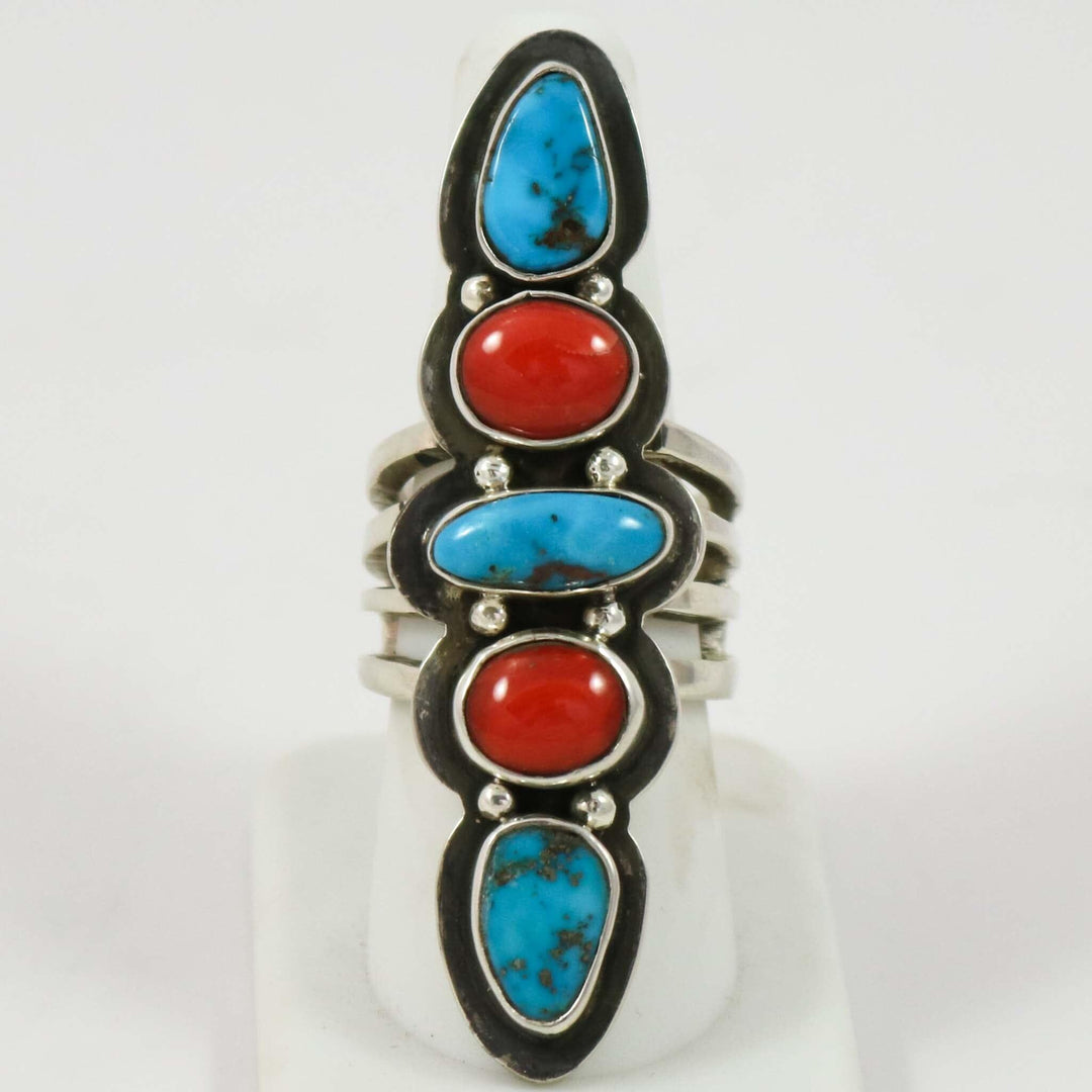 Turquoise and Coral Ring by Tommy Jackson - Garland's