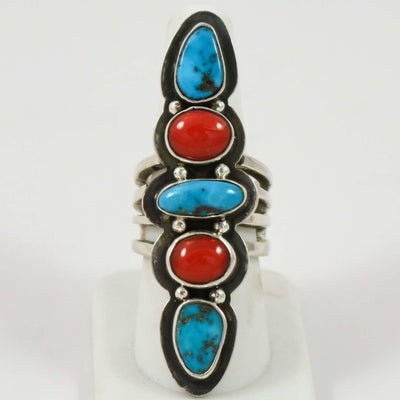 Turquoise and Coral Ring by Tommy Jackson - Garland's