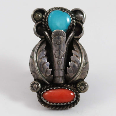 1970s Turquoise and Coral Ring by Mary Dayea - Garland's