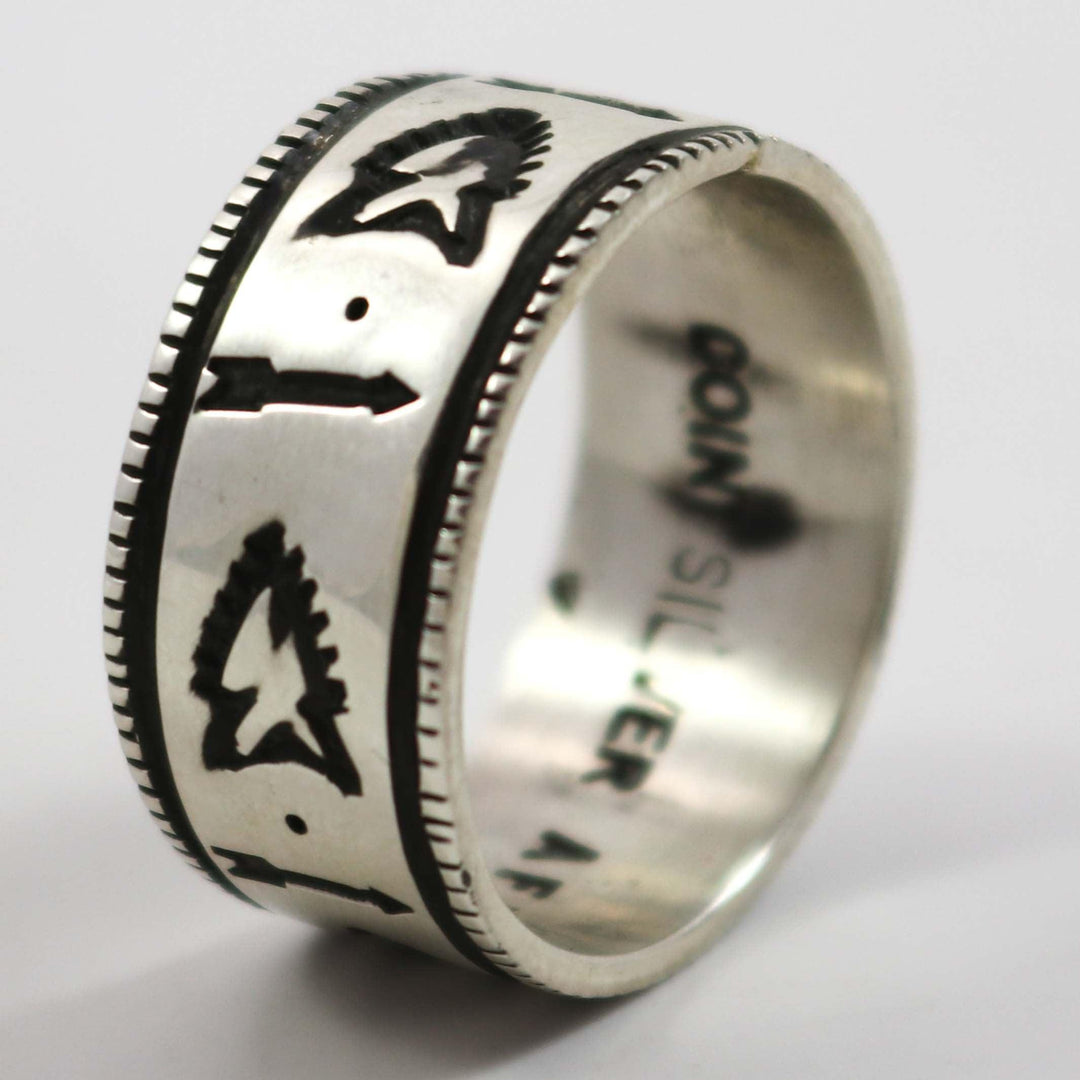 Stamped Coin Silver Ring by Arland Ben - Garland's