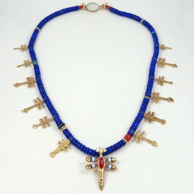 Lapis and Gold Dragonfly Necklace by Jesse Monongya - Garland's