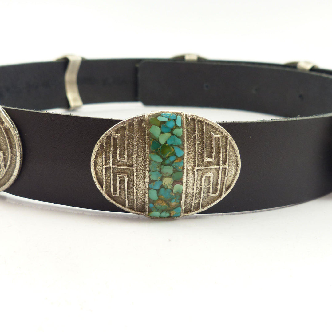 Cerrillos Turquoise Concha Belt by Cordell Pajarito - Garland's